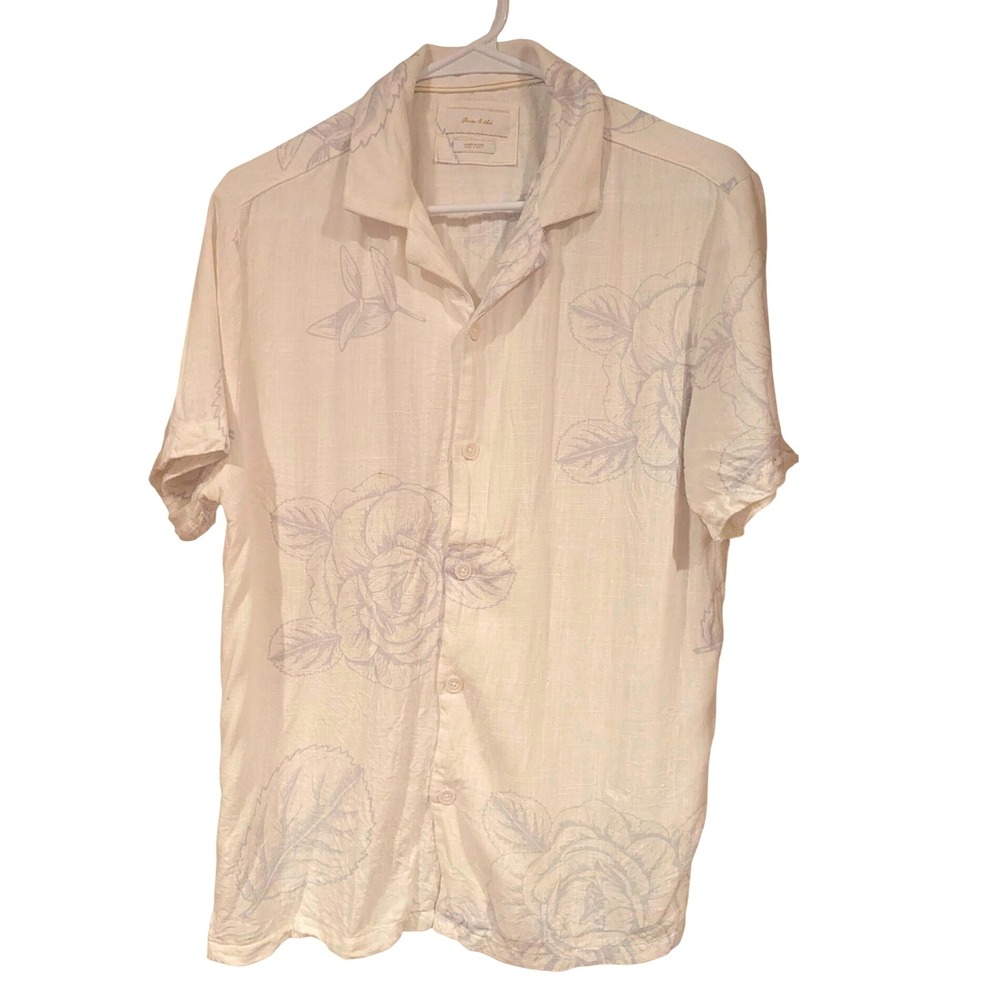 Porter & Ash Linen Blend Floral Print Button Up Short Sleeve Shirt - Size‎ M